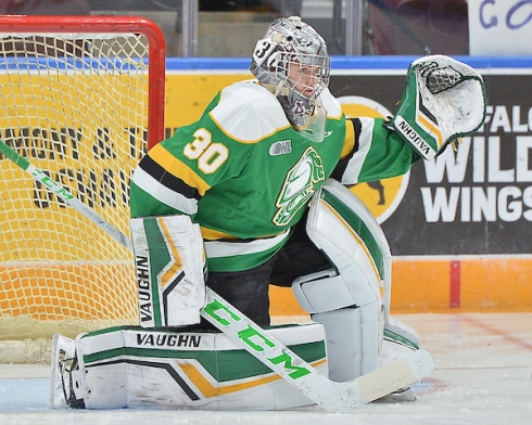 Brett Brochu of the London Knights. Photo by Terry Wilson / OHL Images.